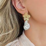 Golden Flower Pearl Earrings