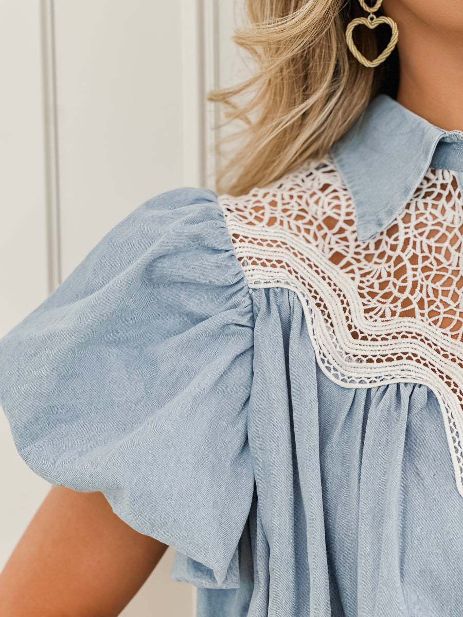 Poffy Short Sleeve Jeans Blouse
