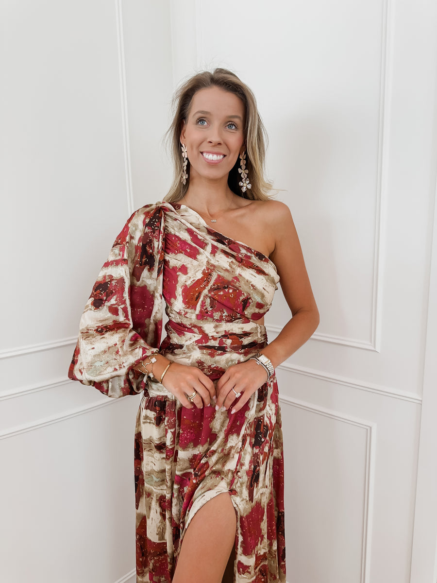 Multicolor One Shoulder Flora Dress