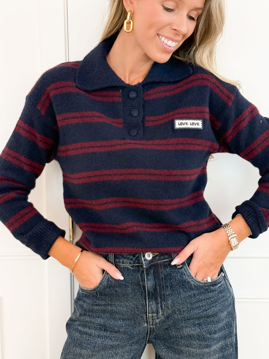 Dark Blue Striped Love Sweater