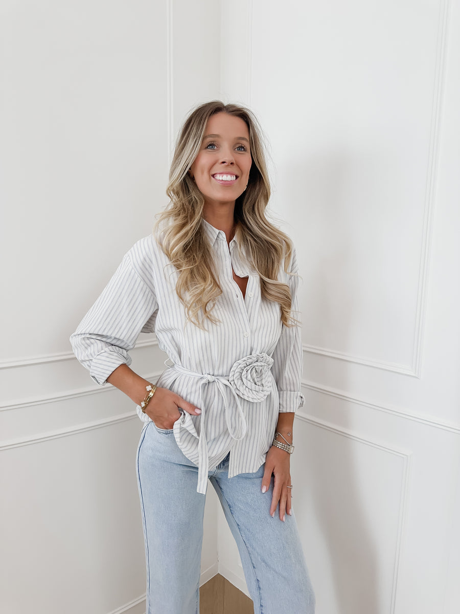 Blue Striped One Rose Blouse