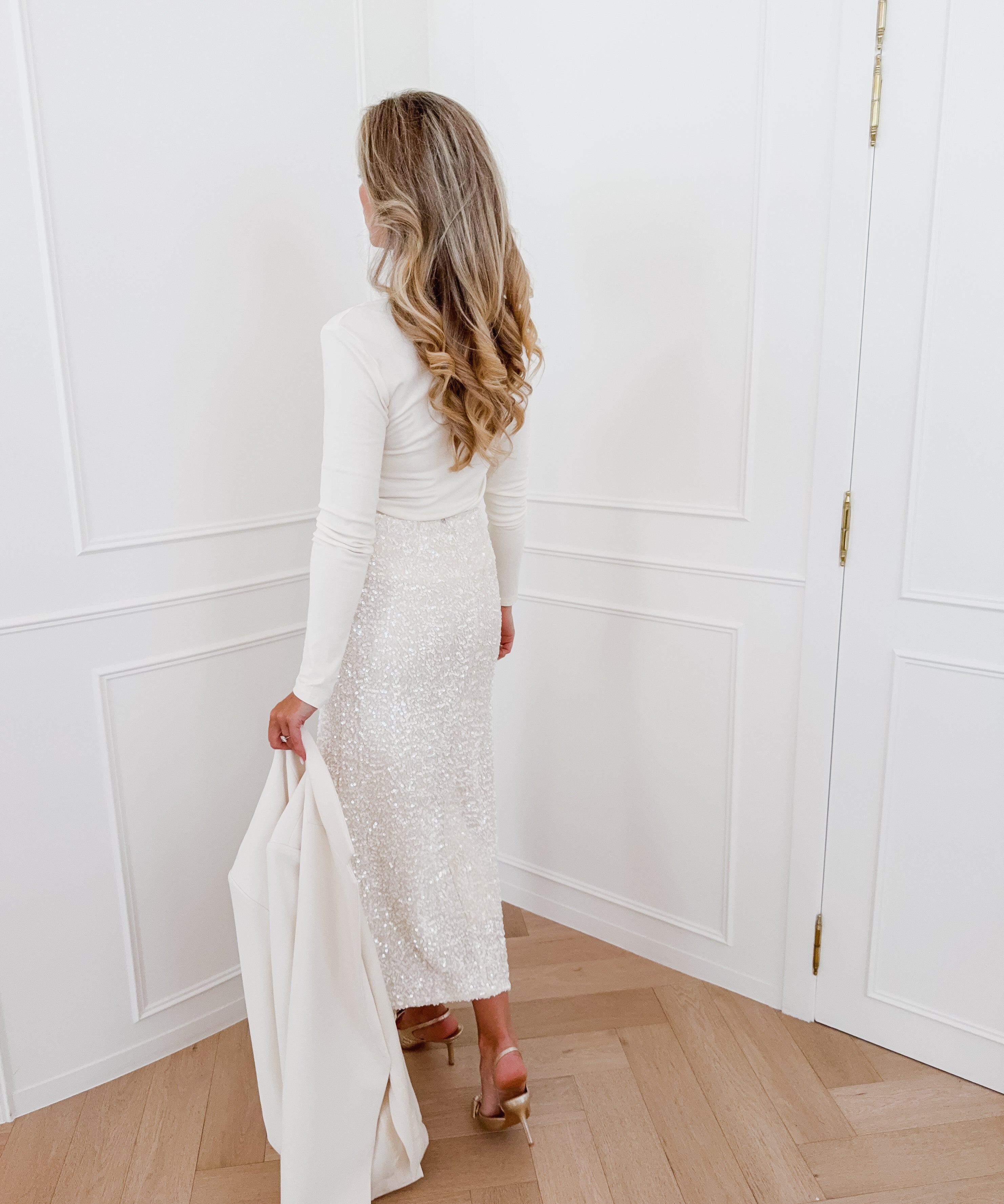 Cream Glorianne Sequin Skirt
