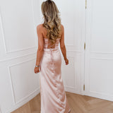 Blush Satin Crossed Back Long Dress