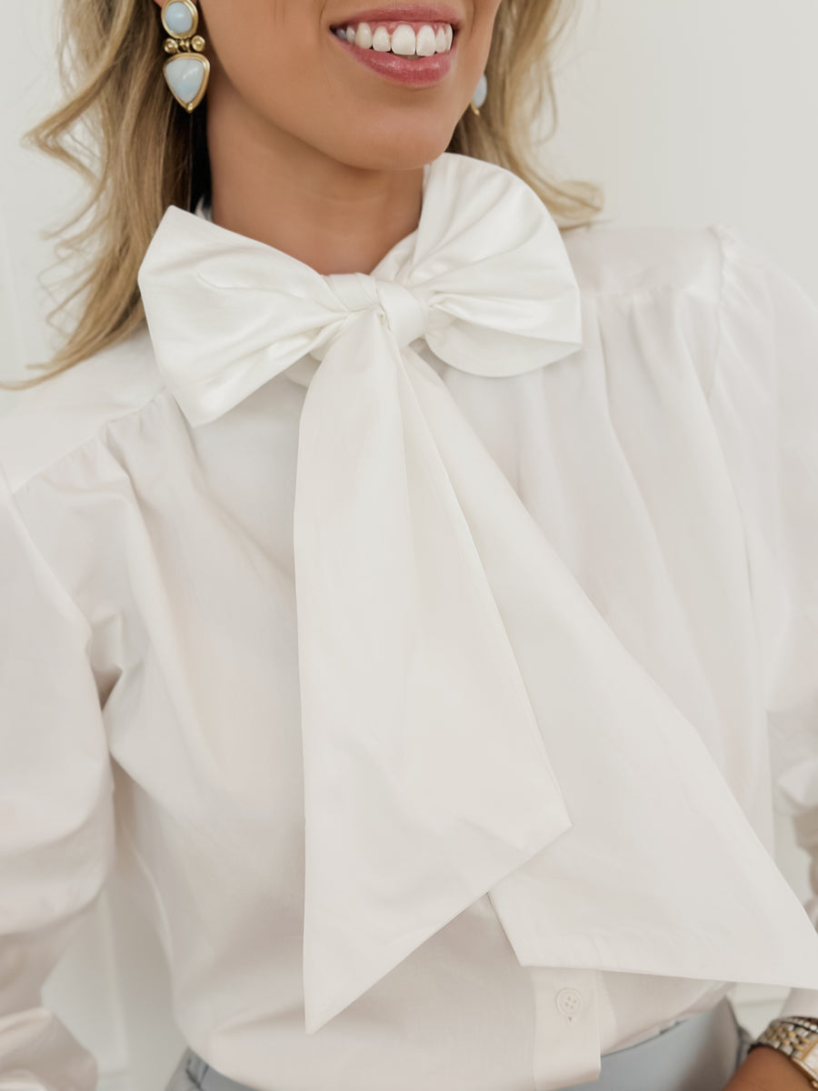 White Classic Bow Blouse