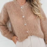 Camel Mohair Diamond Button Cardigan