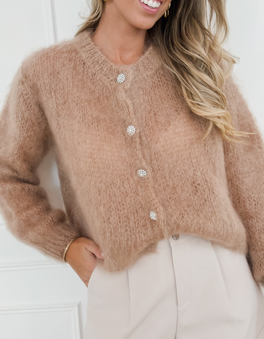 Camel Mohair Diamond Button Cardigan