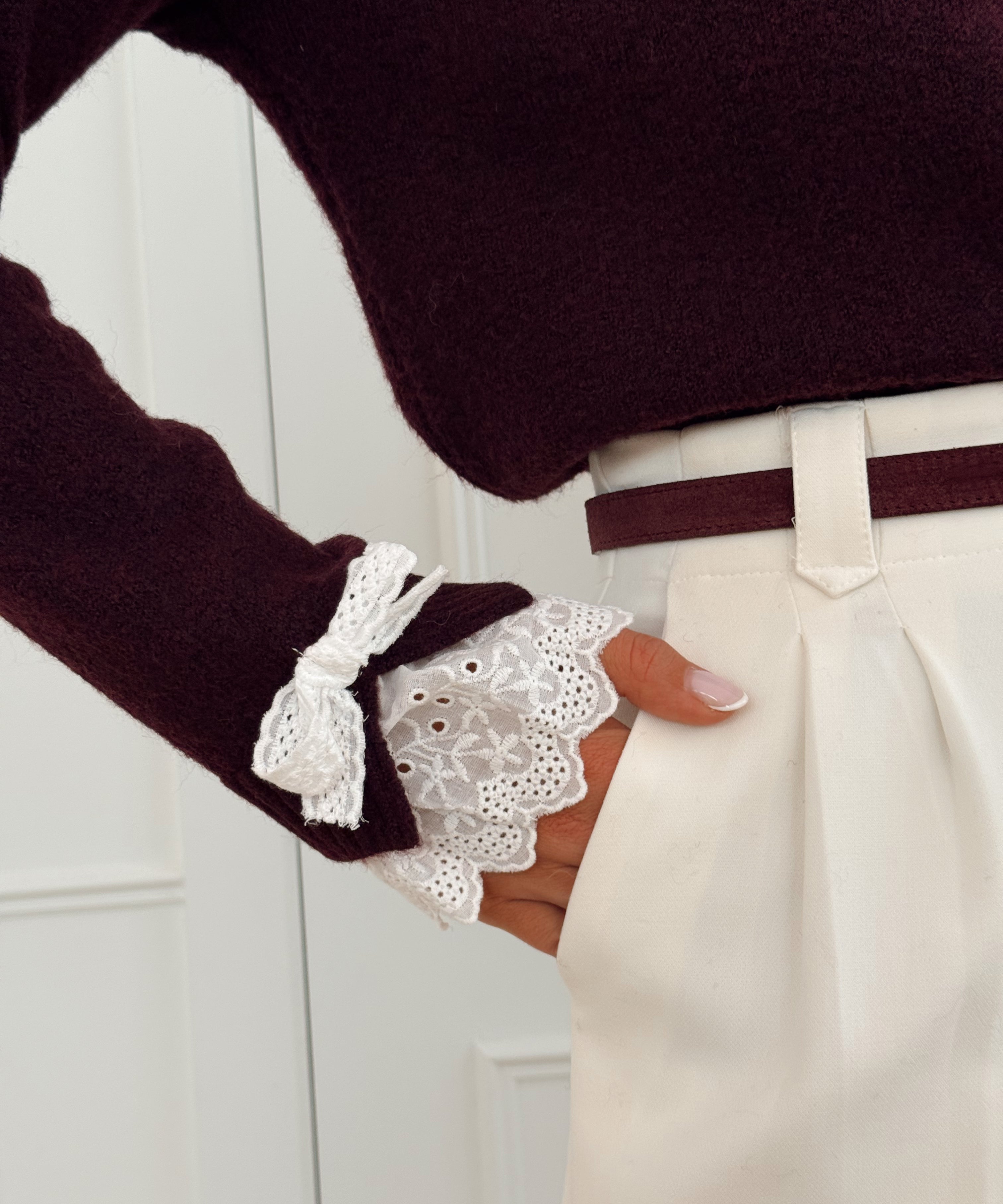 PRE ORDER Plum White Lace Mouna Sweater
