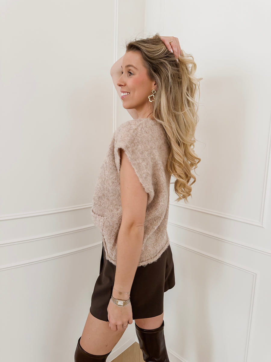 Beige Sleeveless Golden Button Gilet