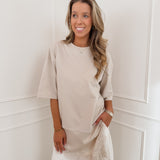 Beige Asymmetric Lace T-Shirt