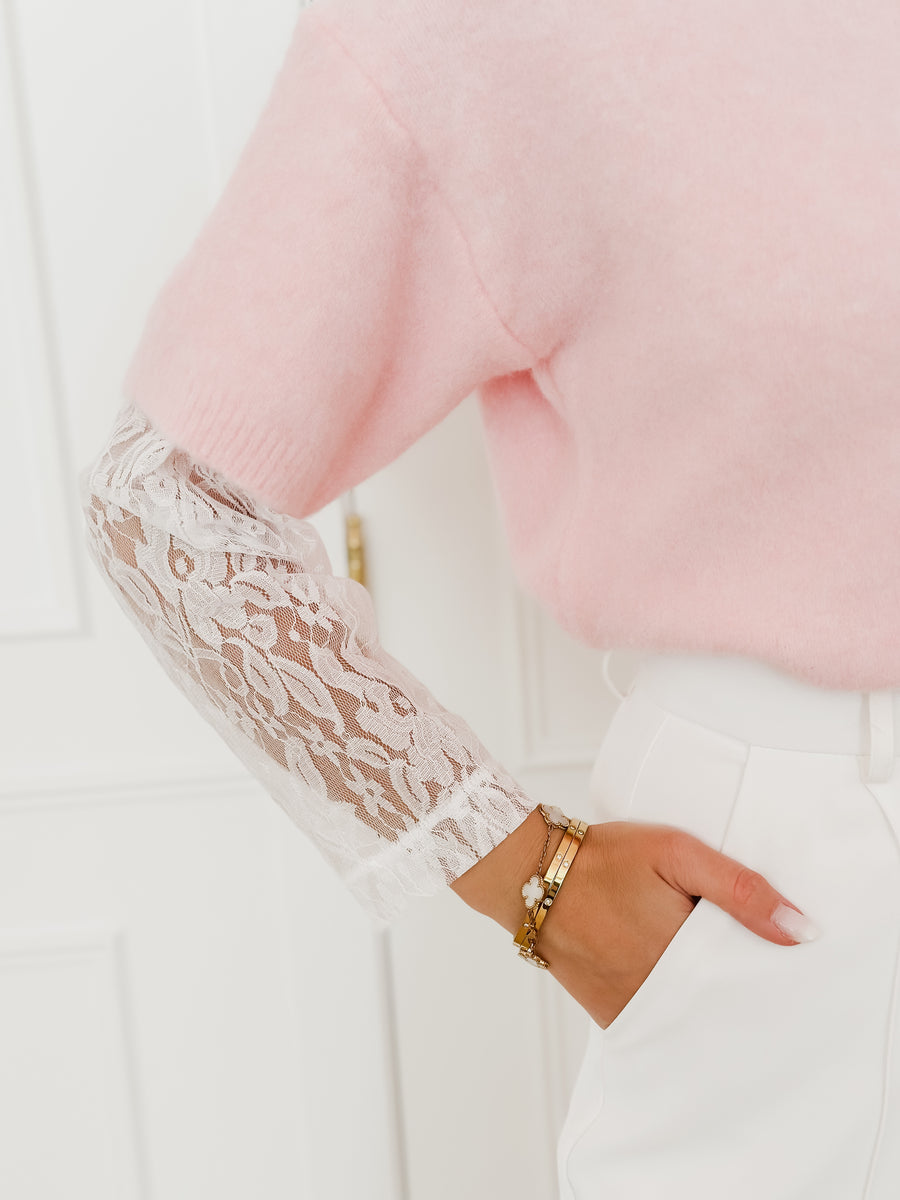 Pink Lace Long Sleeve Sweater