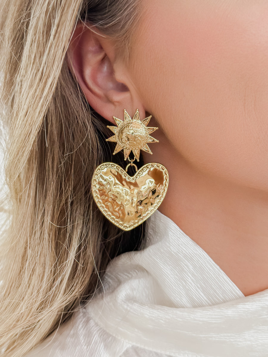 Golden Sun Heart Earrings