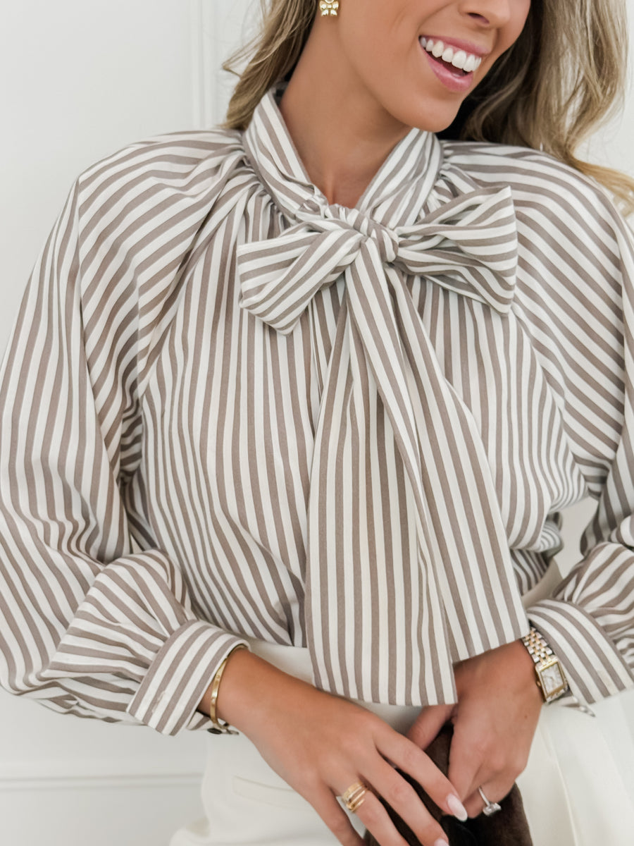 Taupe Mariana Striped Blouse