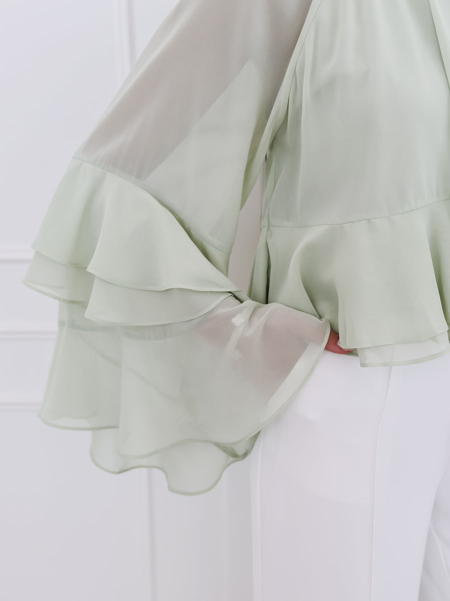 Light Green Frill Sleeve Blouse