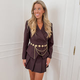 Evy Chocolate Brown Chain Belt Blazer