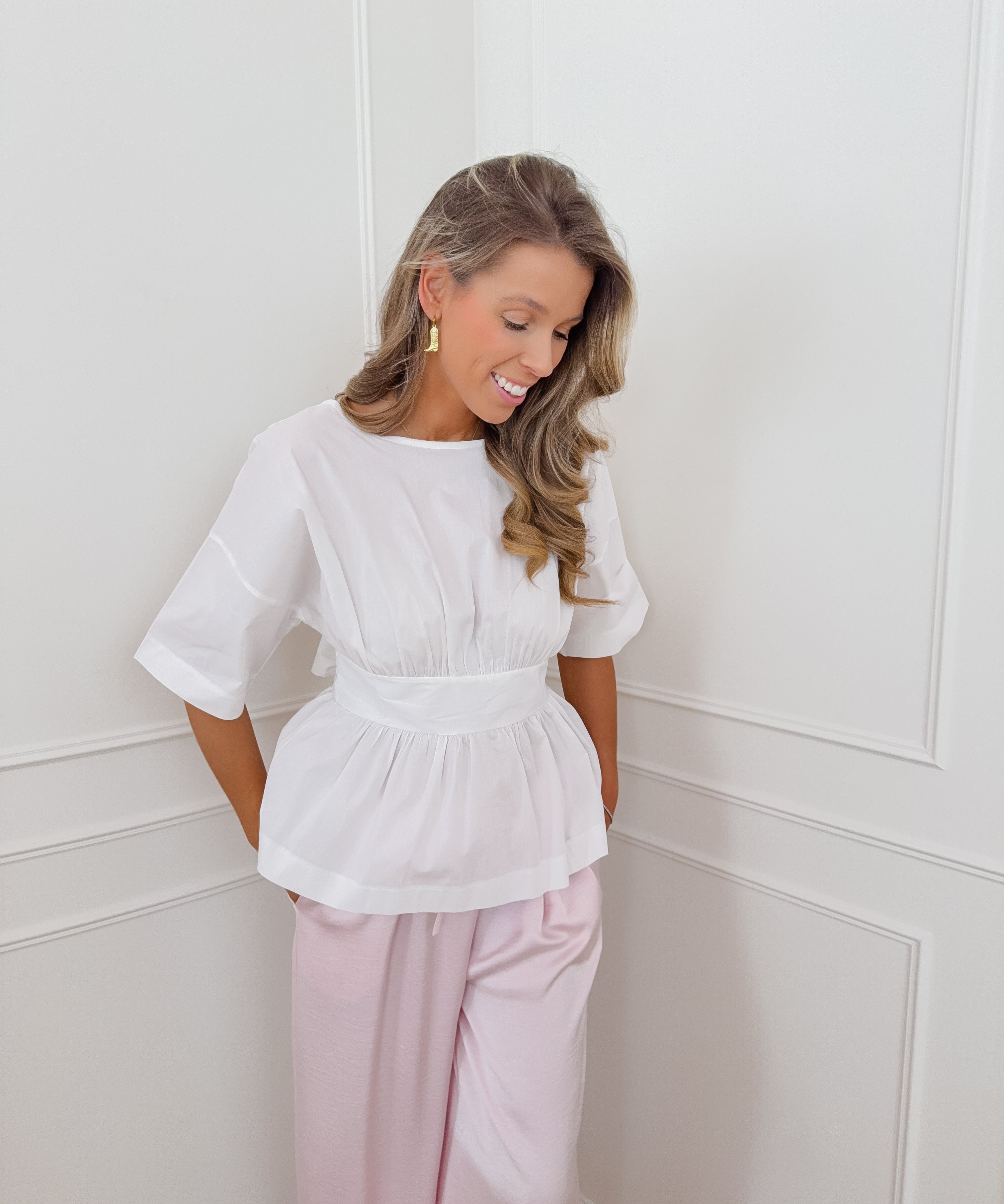 White Open Back Bow Top