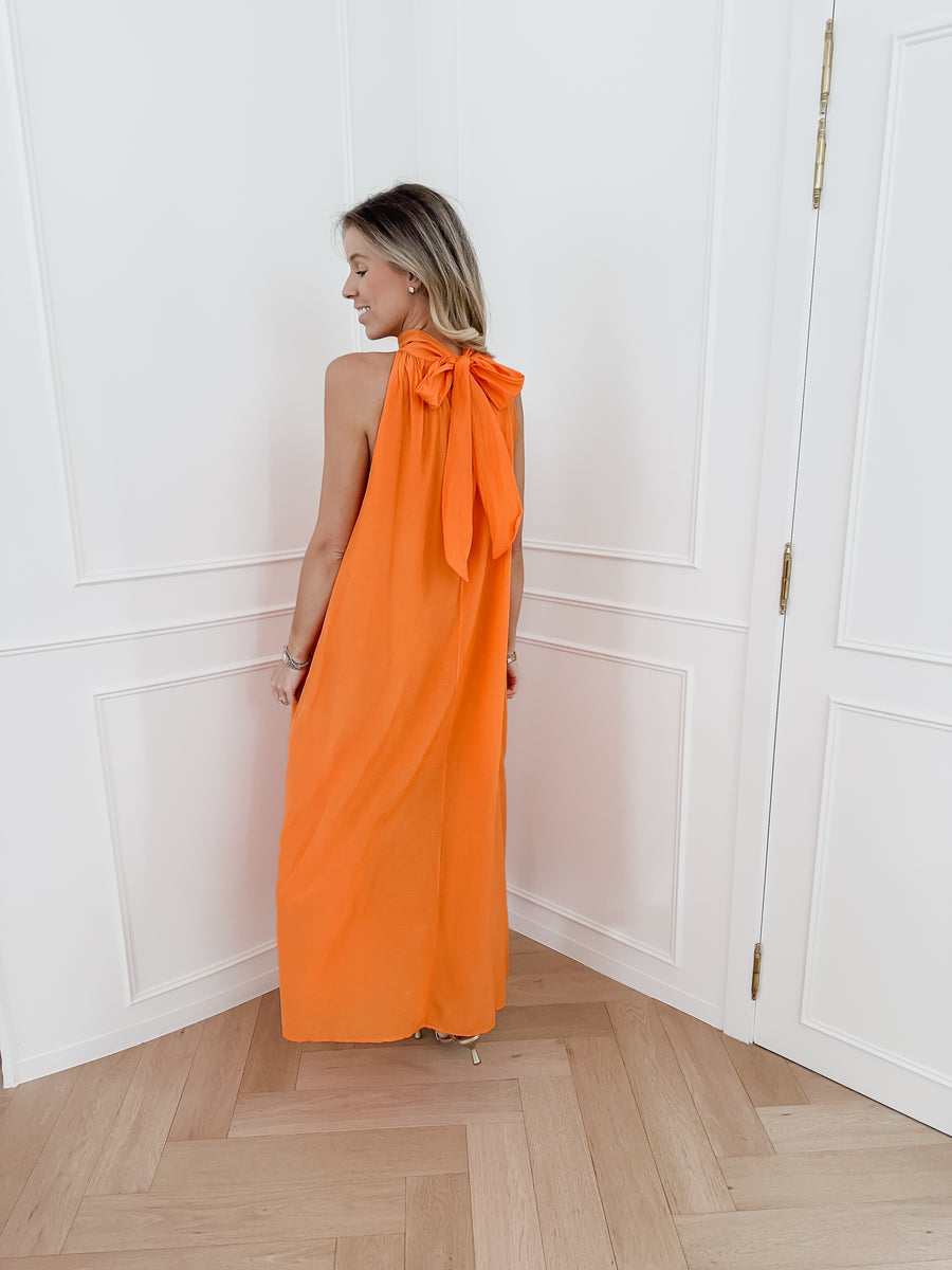 PRE ORDER Orange Leonie Halterneck Dress