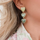 Triple Green Heart Earrings