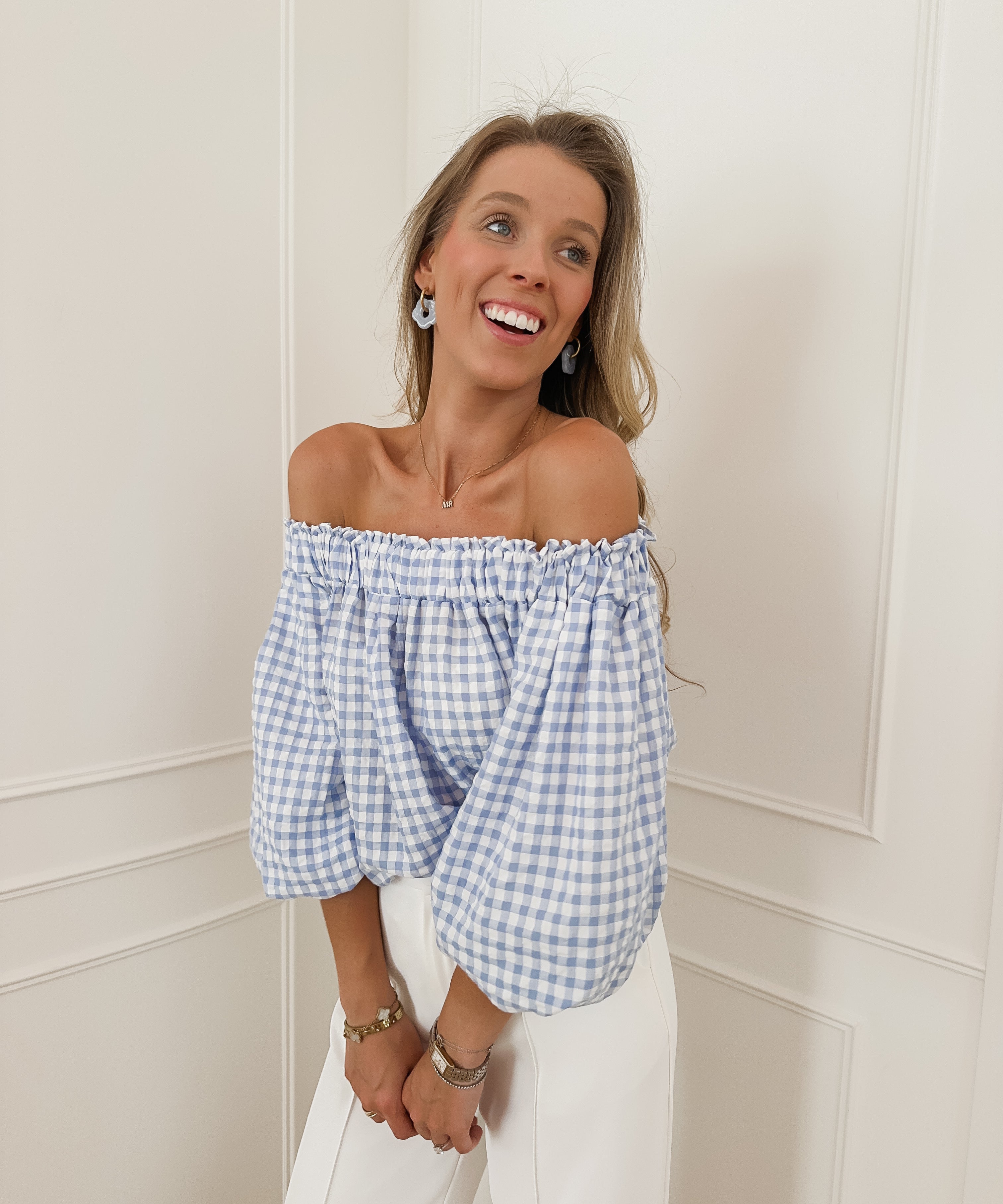 White Blue Sabrina Blouse