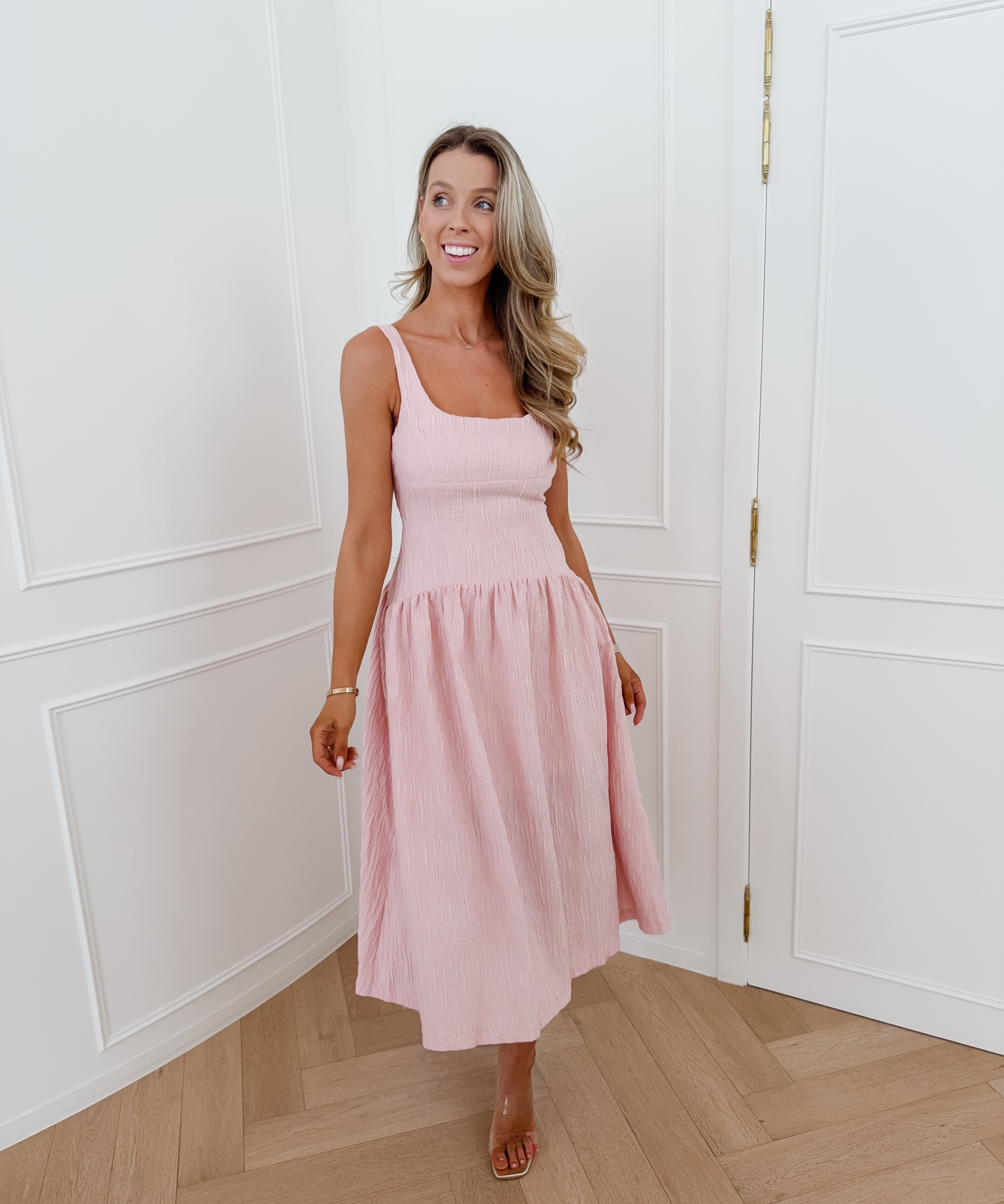 Blush Pink Valeria Textured Long Dress