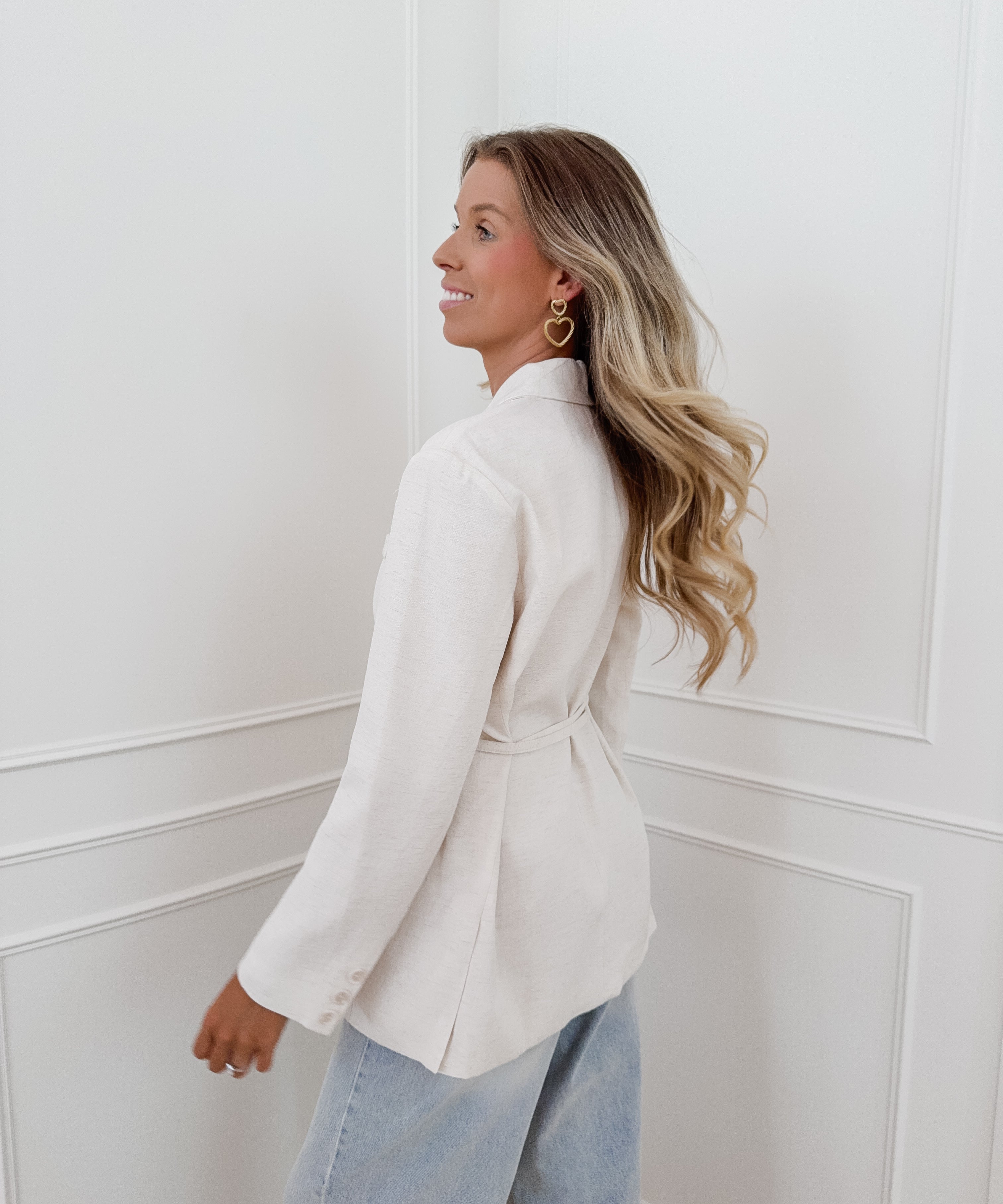 Beige Linen Long Sleeve Blazer