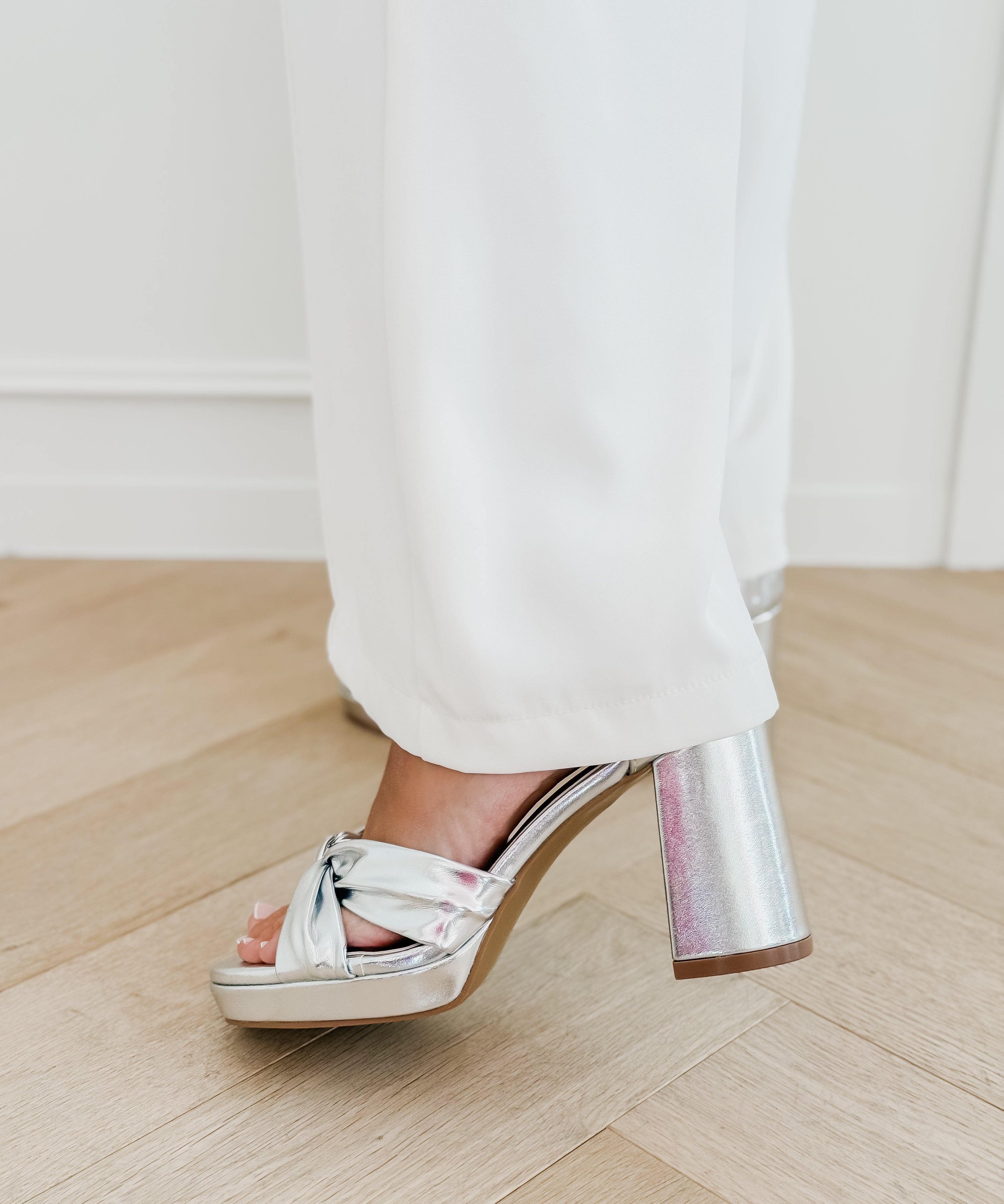 Silver Knotted Block Heels