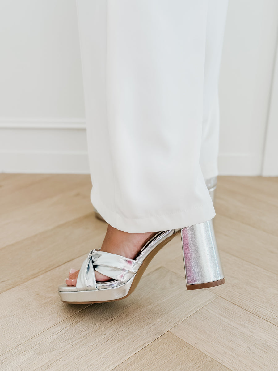 Silver Knotted Block Heels