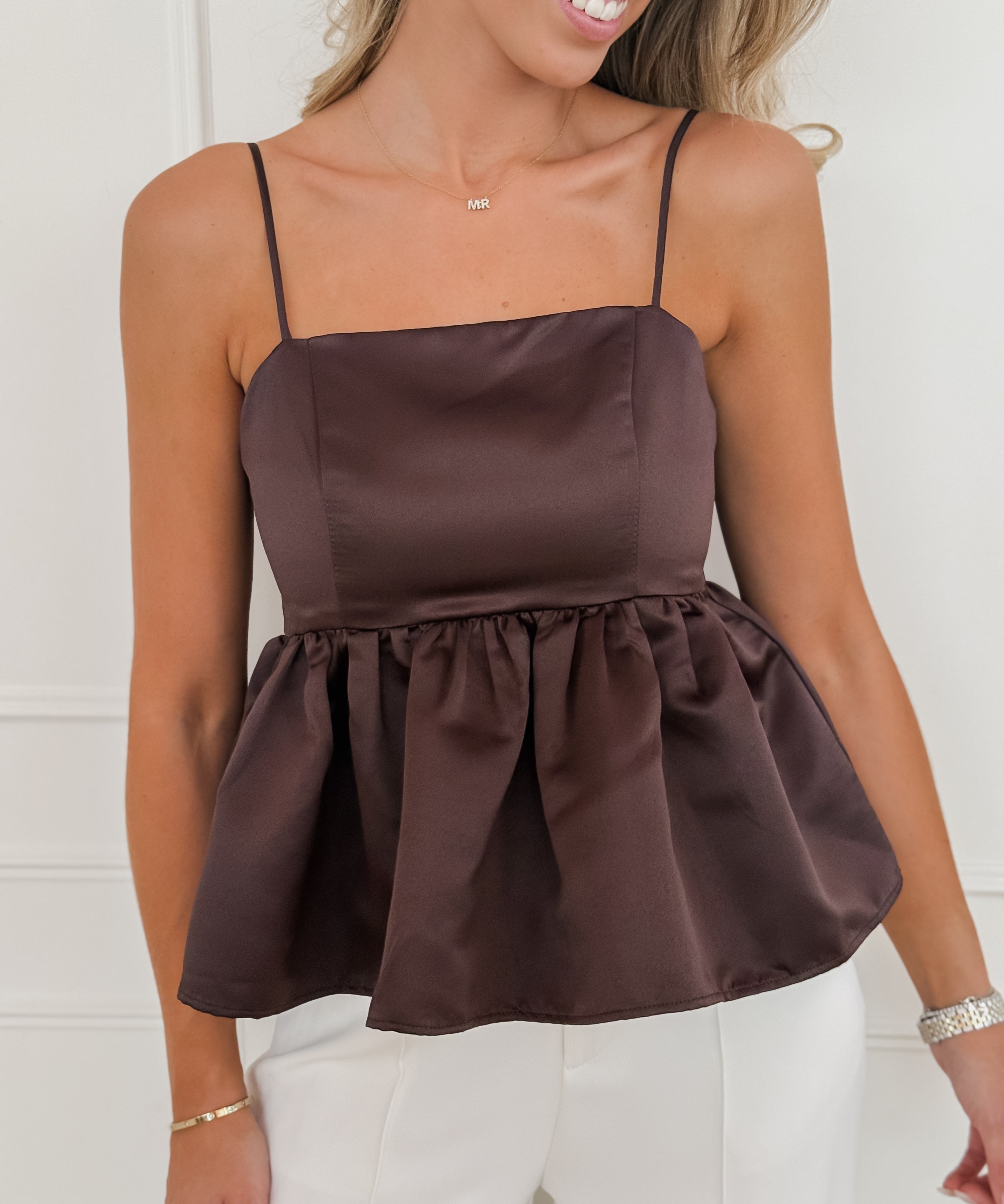 Dark Brown Satin Lucille Top