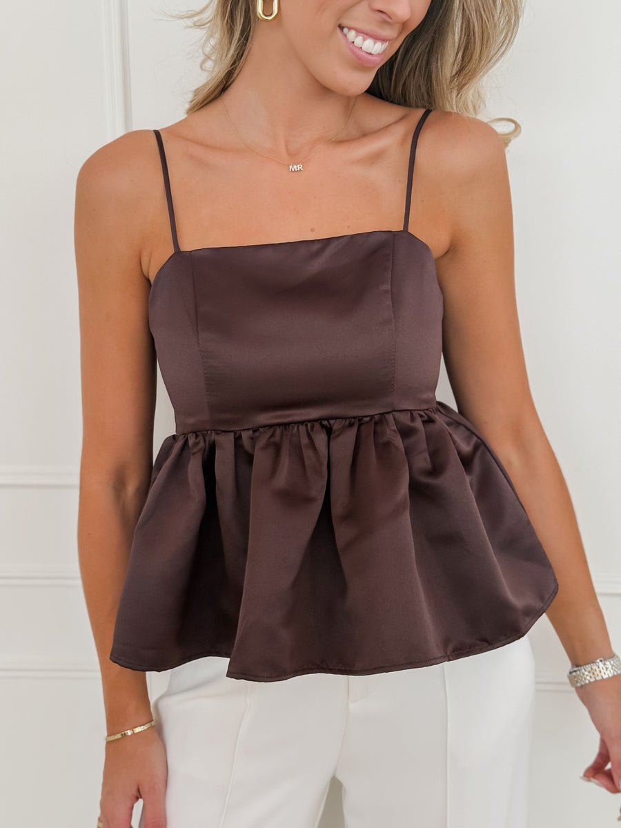 Dark Brown Satin Lucille Top