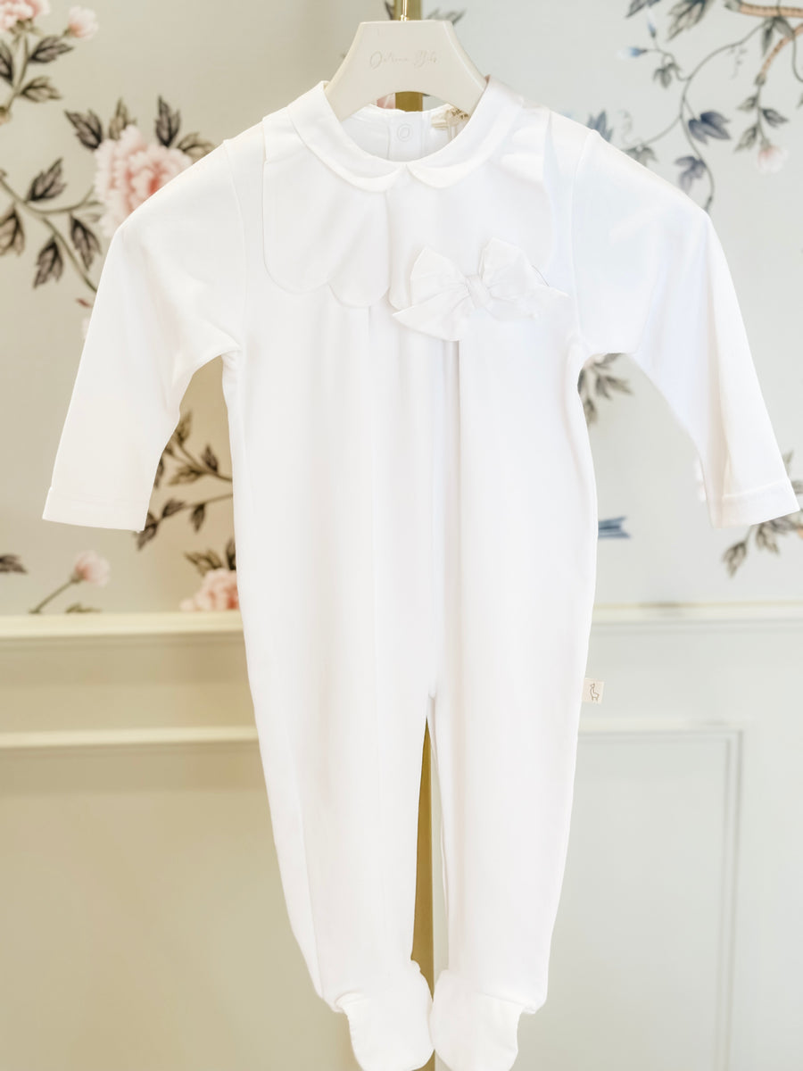 BABY - White Scalloped Bow Romper