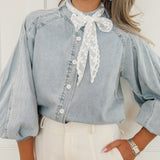 Blue Arabella Lace Scarf Denim Shirt