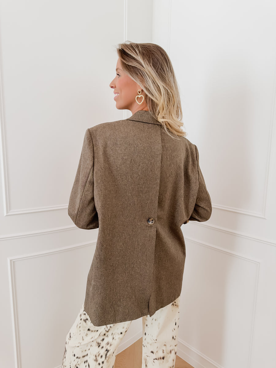 Brown Back Button Blazer