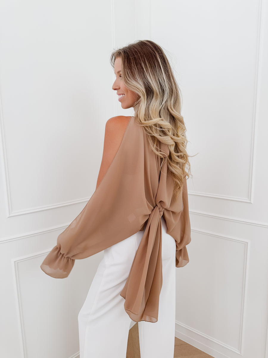 Camel Open Sleeve Blouse