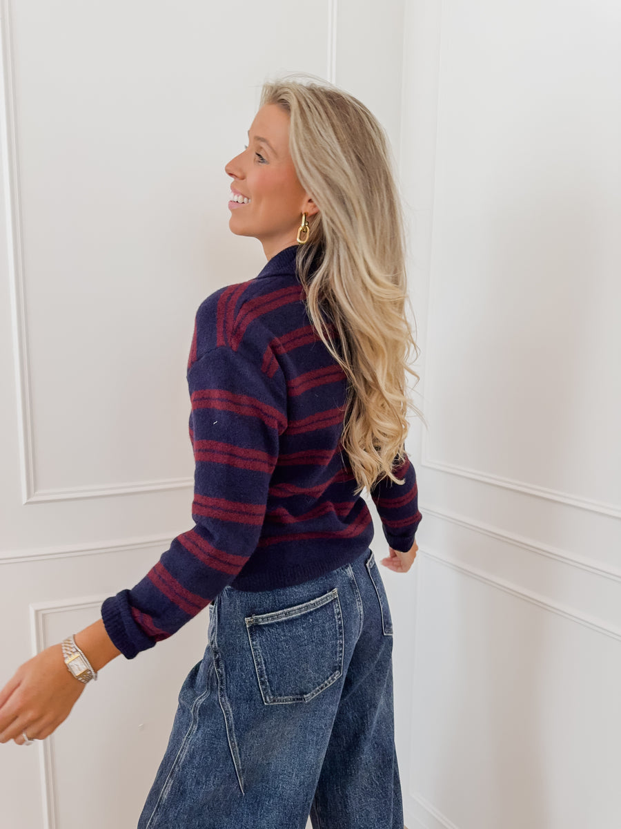 Dark Blue Striped Love Sweater