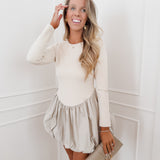 Beige Poffy Long Sleeve Dress