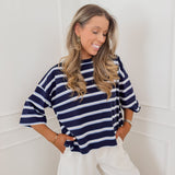 Navy Open Back Bow Liese T-Shirt