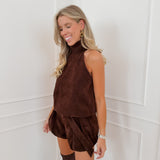 Dark Brown Suede Puffy Imani Short