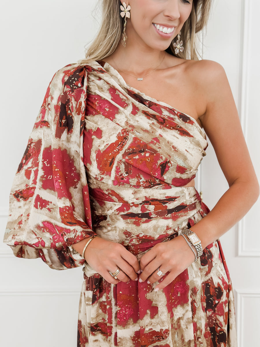 Multicolor One Shoulder Flora Dress