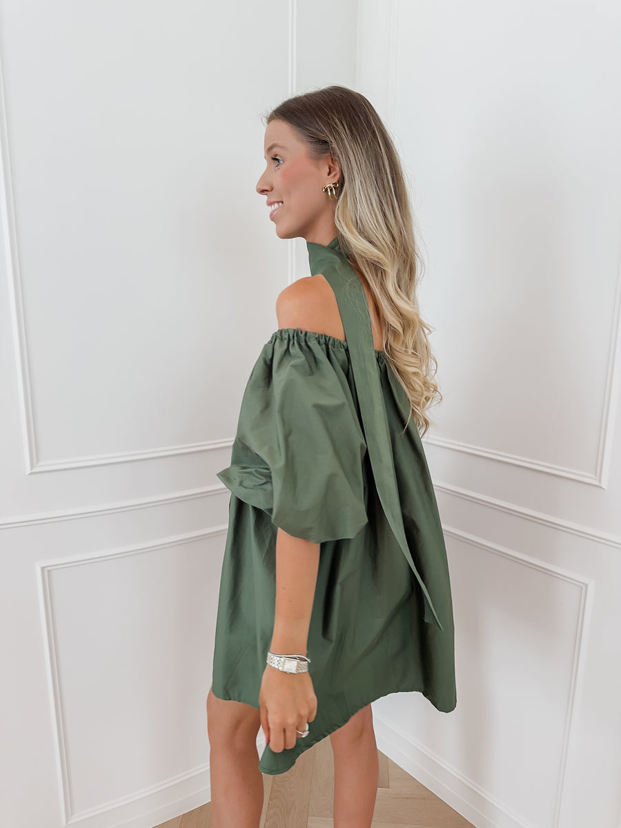 Dark Green Off Shoulder Lara Dress
