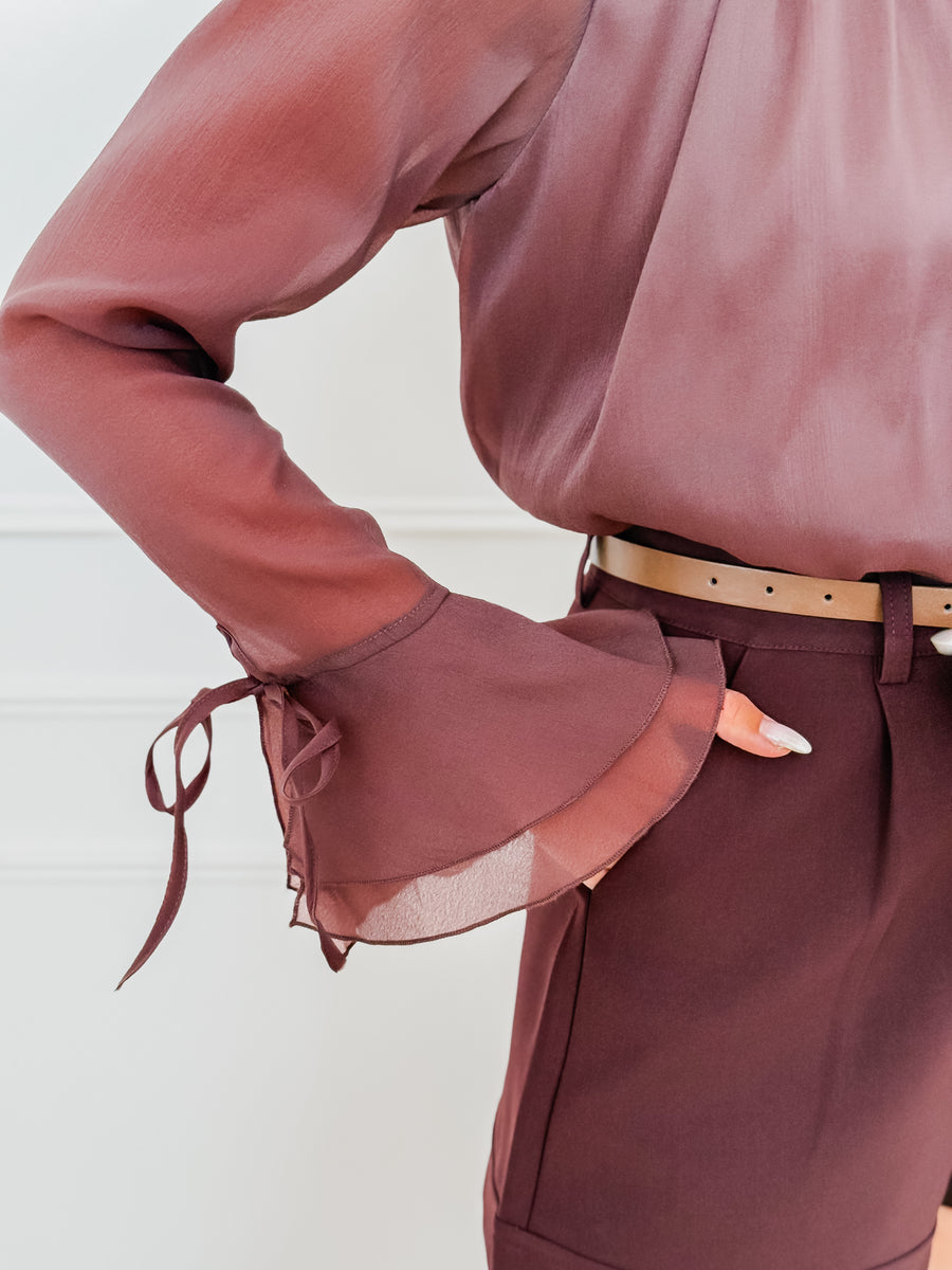 Dark Purple Shimmer Bow Blouse