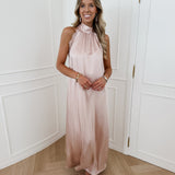 Pink Lace Long Halterneck Bow Dress