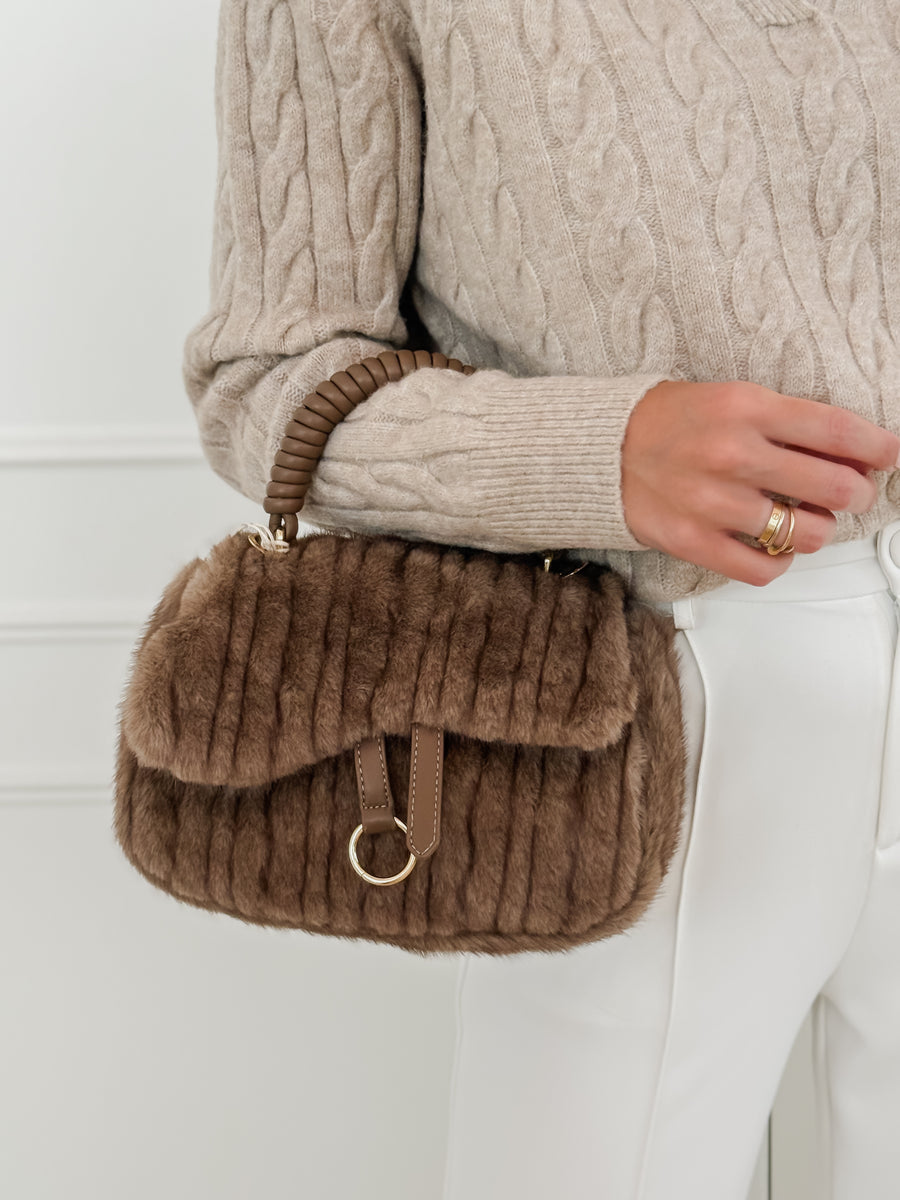 Dark Brown Caro Faux Fur Bag