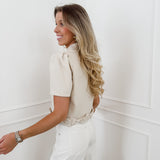 Beige Bow Cropped Edge Blazer
