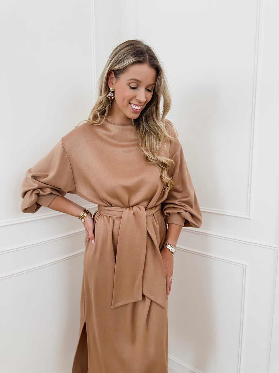 Camel Aimée Belt Dress