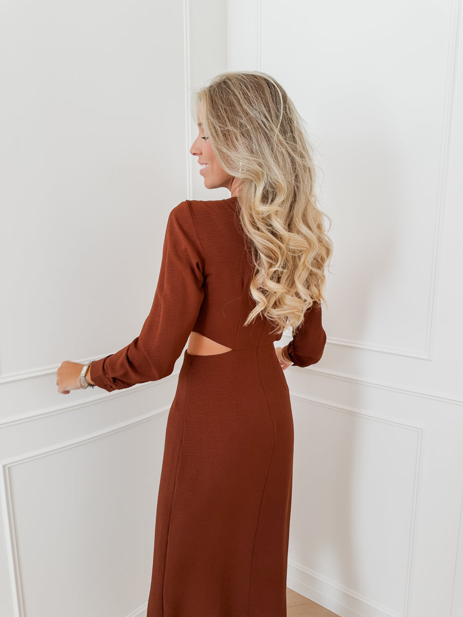 Rusty Brown Long Sleeve Buckle Dress