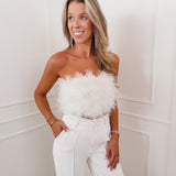 White Feather Crop Top