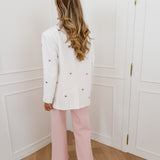White Silver Heart Studs Blazer