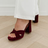 Wine Red Suede Knotted Heels