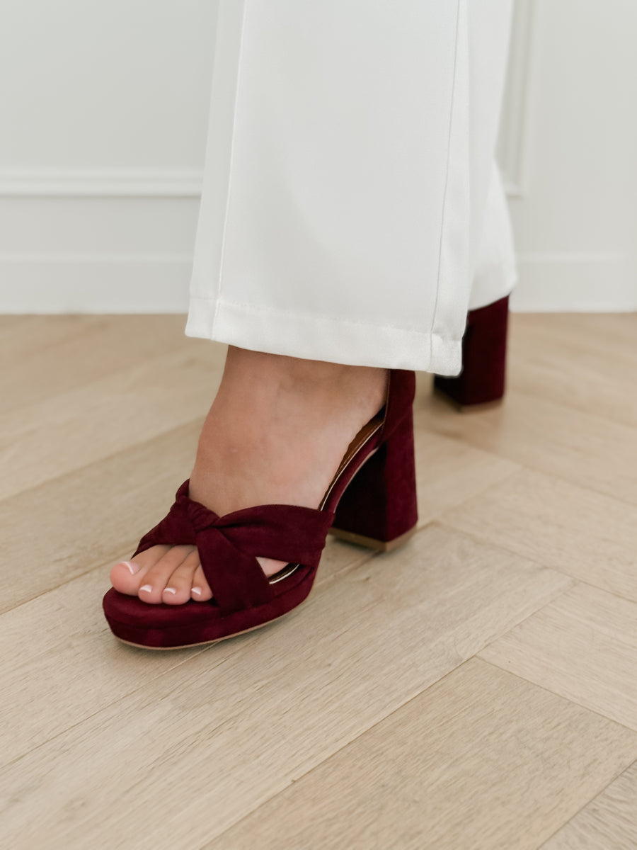 Wine Red Suede Knotted Heels