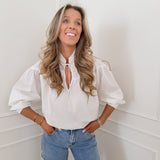White Melvine Ruffle Collar Cotton Blouse