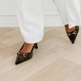 Dark Green Sarah Suede Buckle Heels